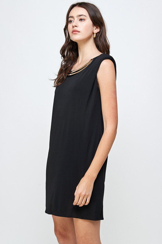 Sleeveless Embellished Neckline Mini Dress - Wear and Wander