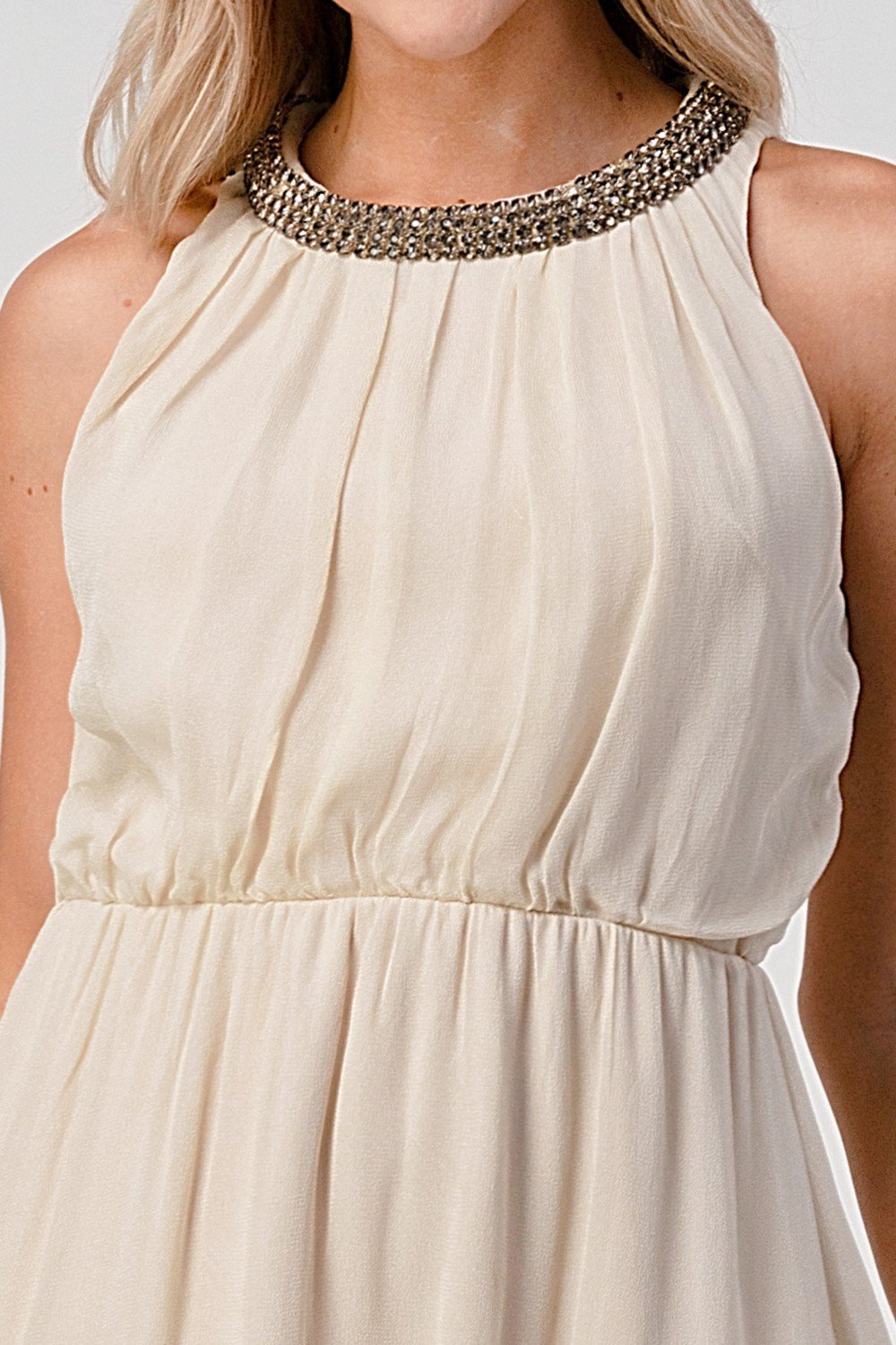 Sleeveless High - Low Beaded Neckline Dress - Wear and Wander