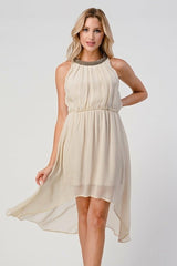 Sleeveless High - Low Beaded Neckline Dress - Wear and Wander