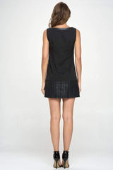 Sleeveless Shift Dress with Faux Leather Trim - Wear and Wander