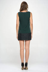 Sleeveless Shift Dress with Faux Leather Trim - Wear and Wander