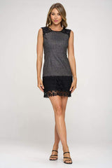 Sleeveless Textured Dress with Lace Trim Hem - Wear and Wander