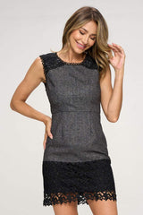 Sleeveless Textured Dress with Lace Trim Hem - Wear and Wander