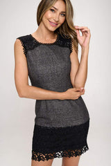 Sleeveless Textured Dress with Lace Trim Hem - Wear and Wander