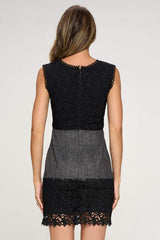 Sleeveless Textured Dress with Lace Trim Hem - Wear and Wander