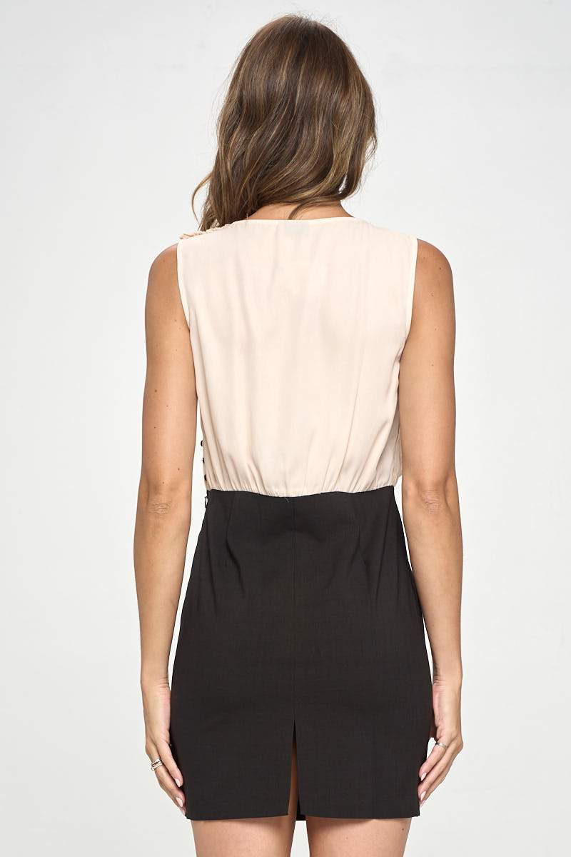 Sleeveless Two - Tone Draped Mini Dress - Wear and Wander