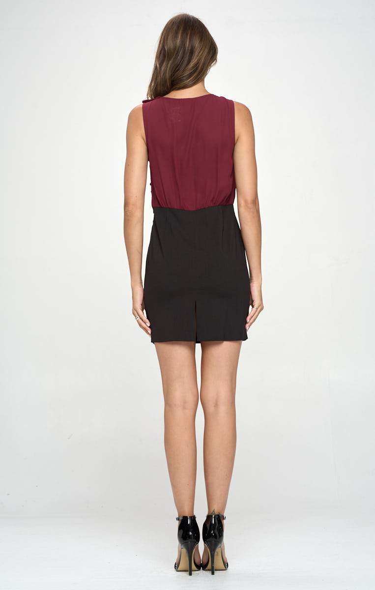 Sleeveless Two - Tone Draped Mini Dress - Wear and Wander