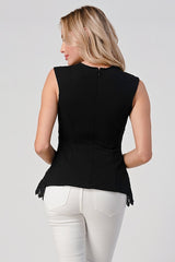 Sleeveless V - Neck Lace Peplum Top - Wear and Wander