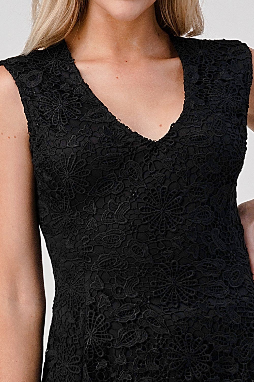 Sleeveless V - Neck Lace Peplum Top - Wear and Wander