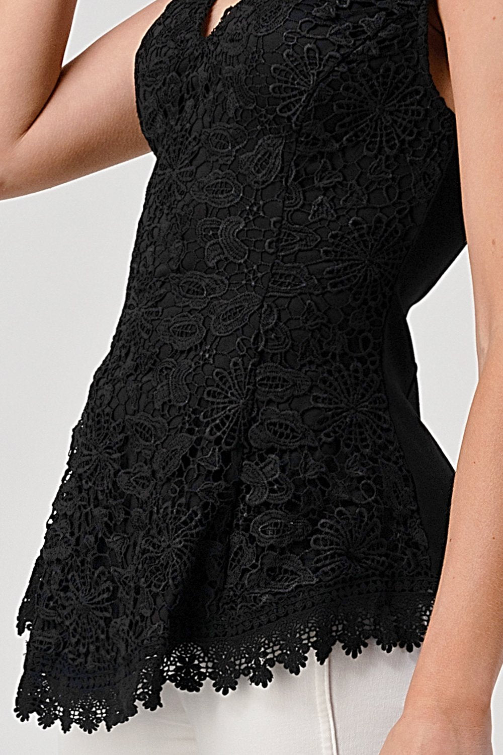 Sleeveless V - Neck Lace Peplum Top - Wear and Wander