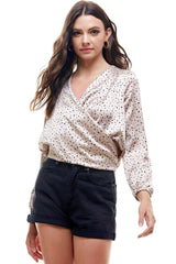 Small Dot Printed Surplice Wrap Blouse Top - Wear and Wander