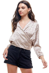Small Dot Printed Surplice Wrap Blouse Top - Wear and Wander