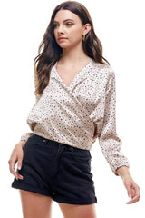 Small Dot Printed Surplice Wrap Blouse Top - Wear and Wander