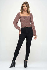 Smocked Floral Long Sleeve Top with Ruffle Neckline - Wear and Wander