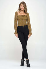 Smocked Floral Long Sleeve Top with Ruffle Neckline - Wear and Wander
