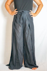 Solid Black Palazzo Wrap Pants, Hippie Pants, Boho Harem Flow Pants - Wear and Wander