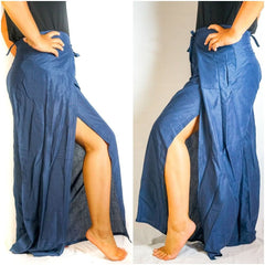 Solid Blue Palazzo Wrap Pants, Hippie Pants, Boho Harem Flow Pants - Wear and Wander