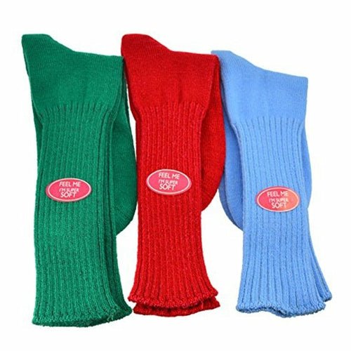 Solid Color Ribbed Crew Turn cuff Soft Acrylic Socks 3 Pair Pack Socks - Wear and Wander