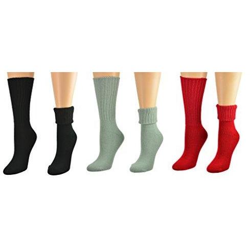 Solid Color Ribbed Crew Turn cuff Soft Acrylic Socks 3 Pair Pack Socks - Wear and Wander