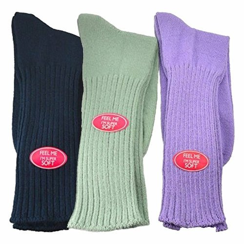 Solid Color Ribbed Crew Turn cuff Soft Acrylic Socks 3 Pair Pack Socks - Wear and Wander