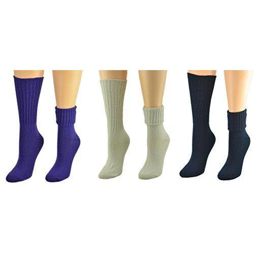 Solid Color Ribbed Crew Turn cuff Soft Acrylic Socks 3 Pair Pack Socks - Wear and Wander