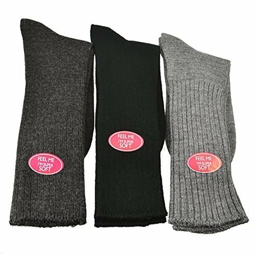 Solid Color Ribbed Crew Turn cuff Soft Acrylic Socks 3 Pair Pack Socks - Wear and Wander