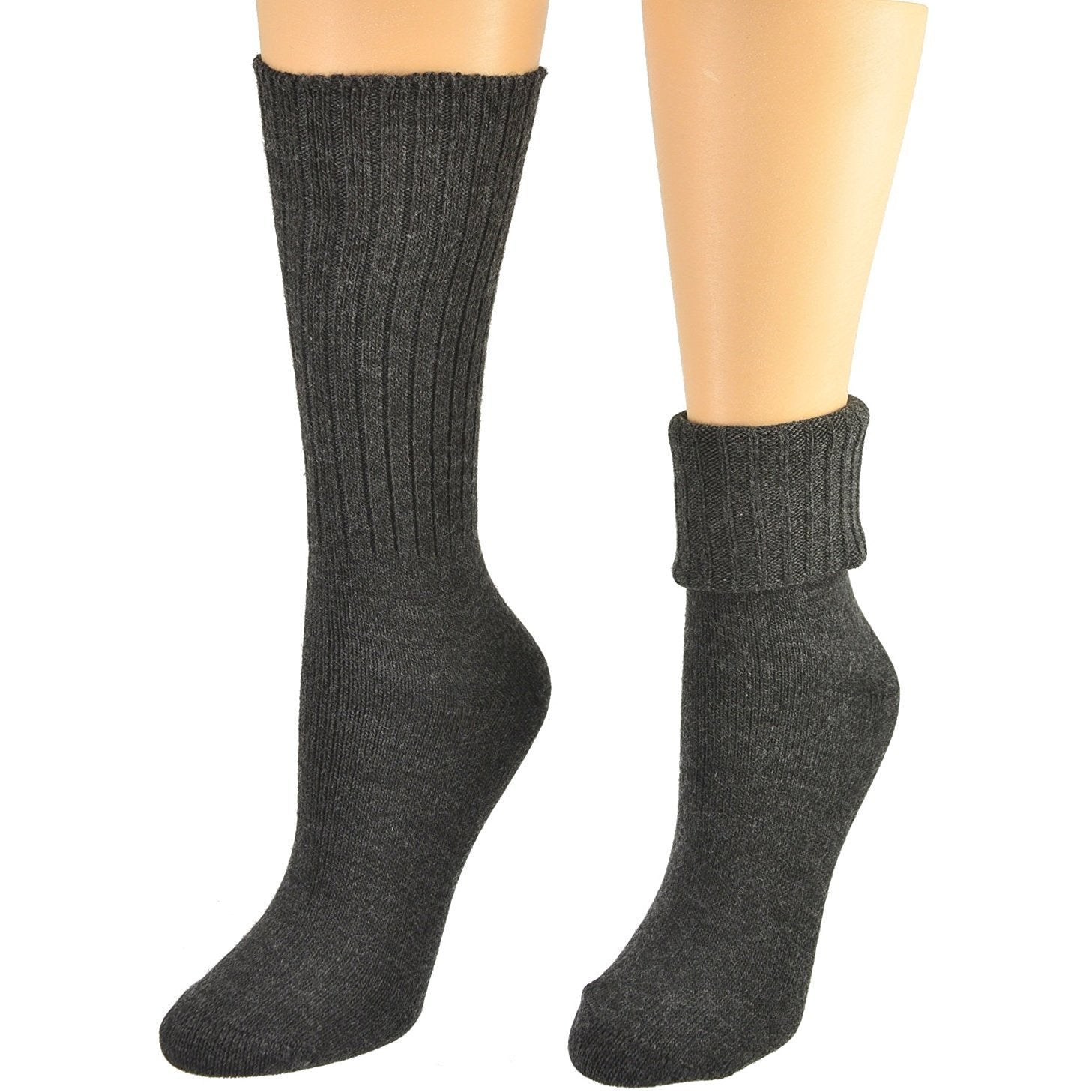 Solid Color Ribbed Crew Turn cuff Soft Acrylic Socks 3 Pair Pack Socks - Wear and Wander