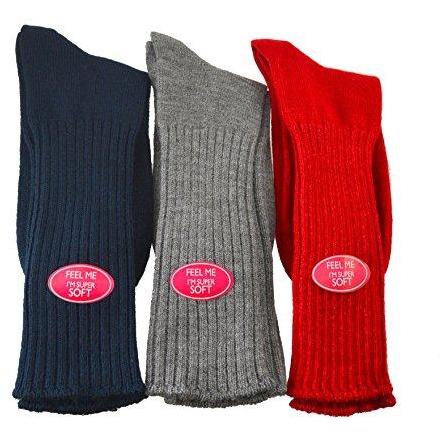 Solid Color Ribbed Crew Turn cuff Soft Acrylic Socks 3 Pair Pack Socks - Wear and Wander