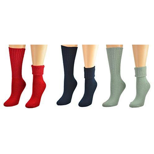 Solid Color Ribbed Crew Turn cuff Soft Acrylic Socks 3 Pair Pack Socks - Wear and Wander