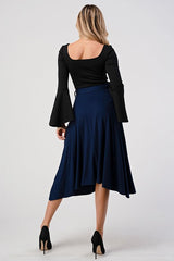 Solid, High Waist Midi Skirt with Waist Tie - Wear and Wander