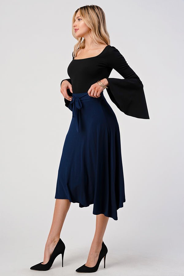 Solid, High Waist Midi Skirt with Waist Tie - Wear and Wander