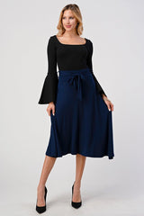 Solid, High Waist Midi Skirt with Waist Tie - Wear and Wander