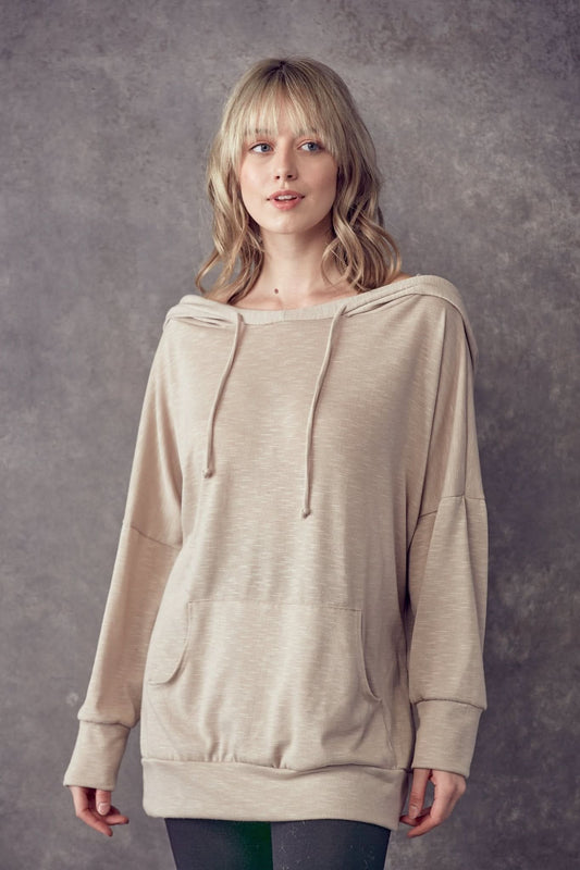 Solid Scoop Neck Loose Hoodie - Wear and Wander