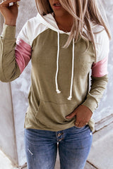 Spliced Sleeve Khaki Hoodie with Pocket - Wear and Wander