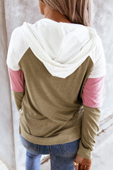 Spliced Sleeve Khaki Hoodie with Pocket - Wear and Wander