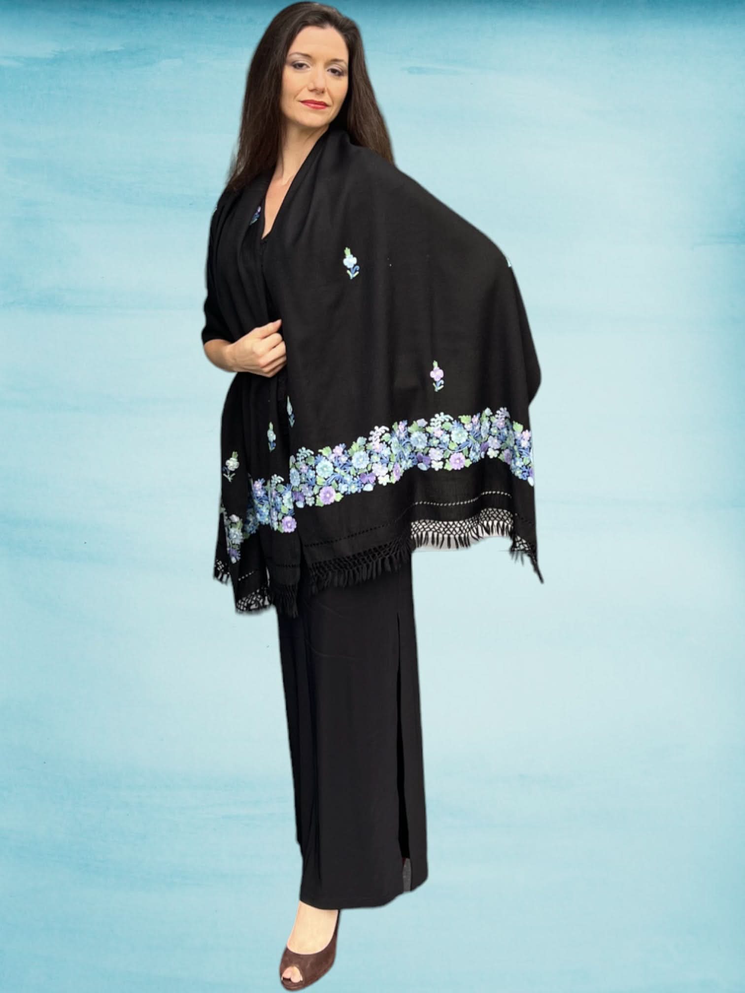 Spring Bloom Embroidered Wool Wrap - Wear and Wander