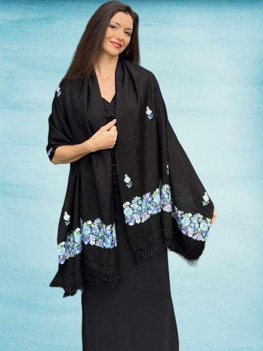 Spring Bloom Embroidered Wool Wrap - Wear and Wander