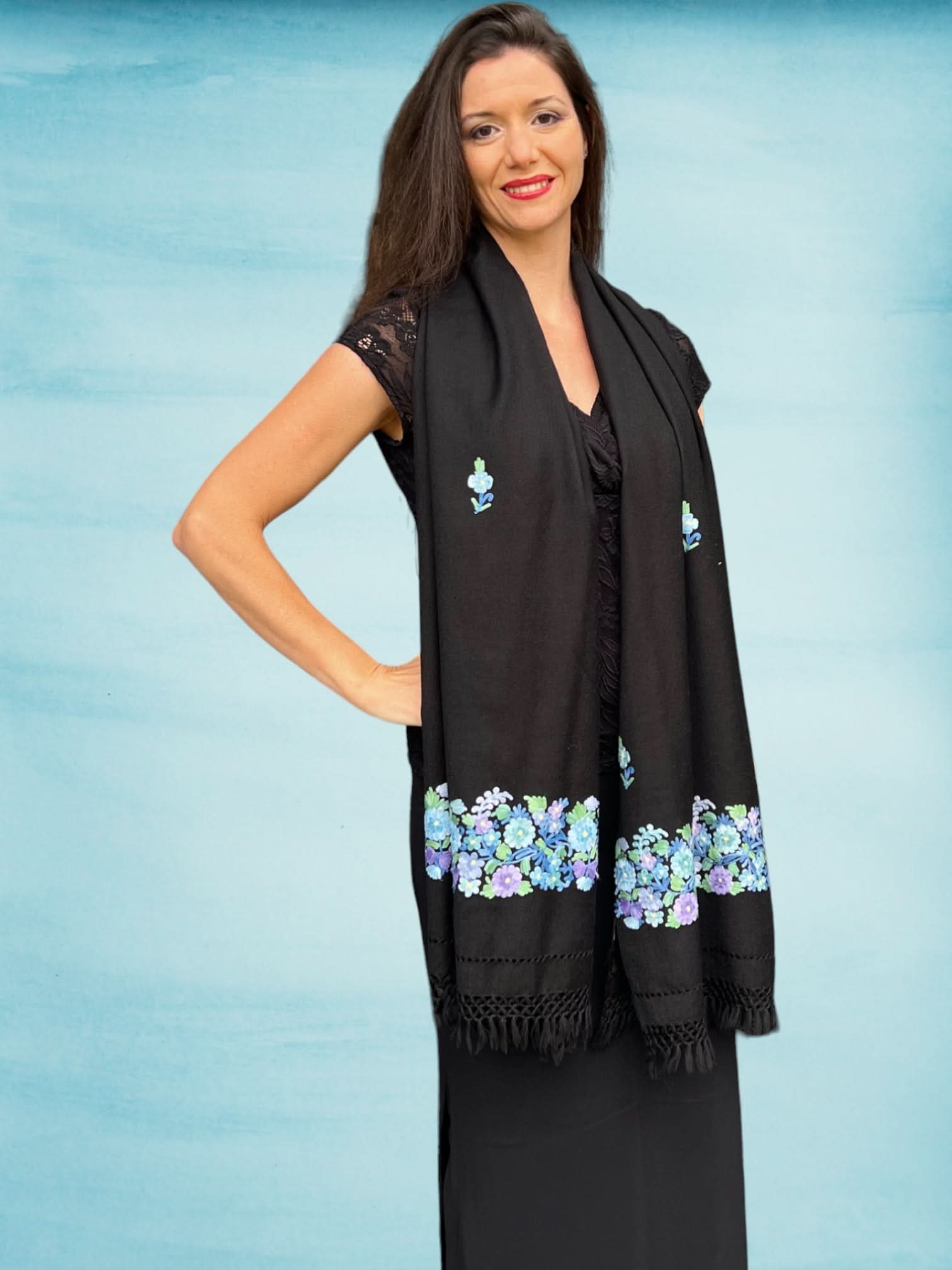 Spring Bloom Embroidered Wool Wrap - Wear and Wander