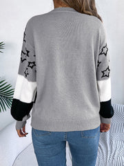 Star Contrast Round Neck Sweater - Wear and Wander