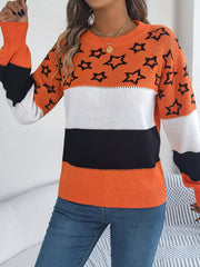 Star Contrast Round Neck Sweater - Wear and Wander