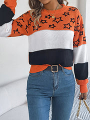 Star Contrast Round Neck Sweater - Wear and Wander