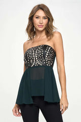 Strapless Laser - Cut Chiffon Peplum Top for Women - Wear and Wander