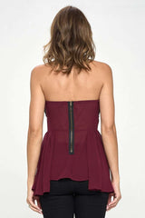 Strapless Laser - Cut Chiffon Peplum Top for Women - Wear and Wander