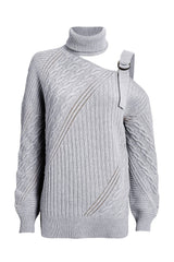 Strapped Cut out Shoulder Turtleneck Sweater - Wear and Wander