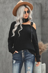 Strapped Cut out Shoulder Turtleneck Sweater - Wear and Wander