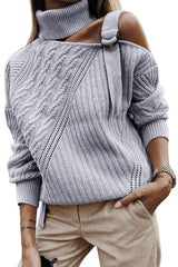 Strapped Cut out Shoulder Turtleneck Sweater - Wear and Wander