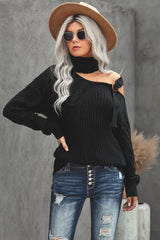 Strapped Cut out Shoulder Turtleneck Sweater - Wear and Wander