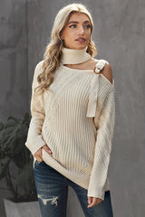 Strapped Cut out Shoulder Turtleneck Sweater - Wear and Wander