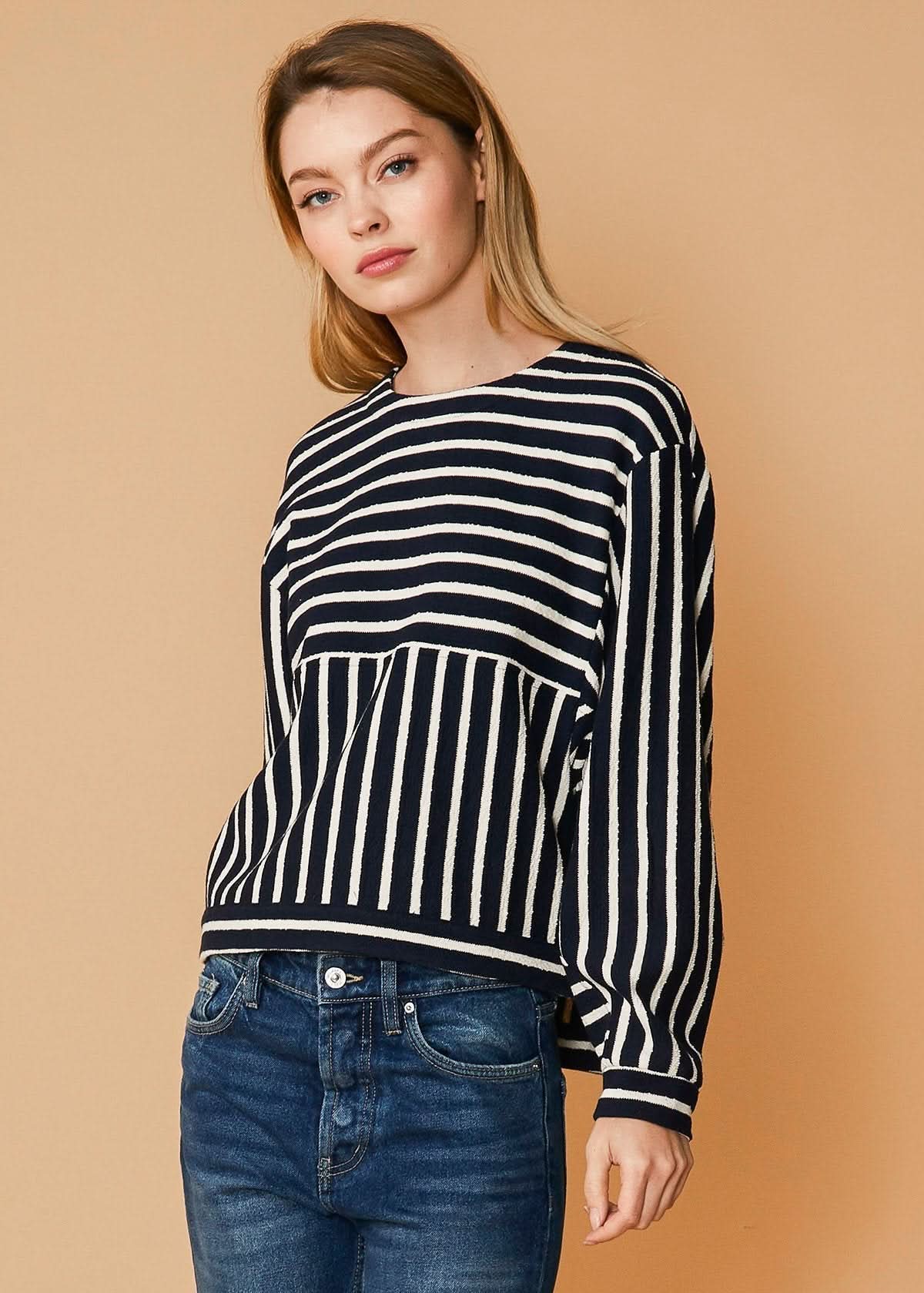 Stripe Dolman Sweatshirt in Midnight stripe - Wear and Wander