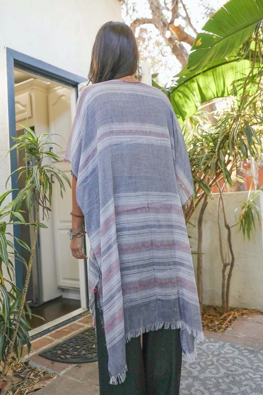 Striped Frayed Colorful Kimono - Wear and Wander